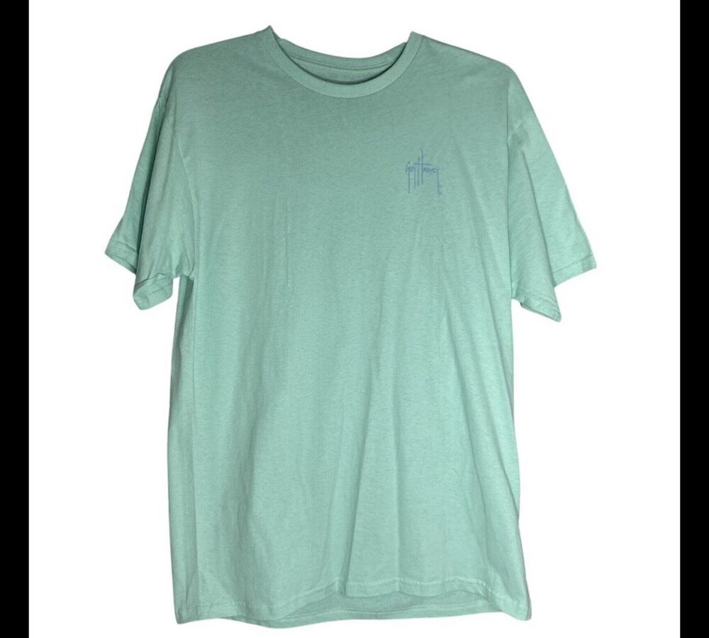 Guy Harvey Original Light Mint Green T Shirt Crew Neck Short Sleeve Men's Large